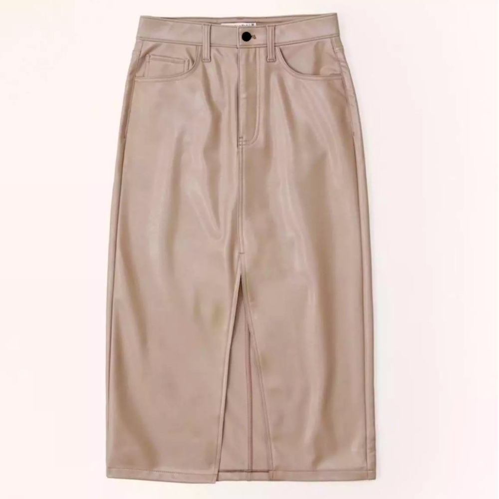 Abercrombie & Fitch NWOT Vegan Leather MIDI Skirt Taupe Size 31